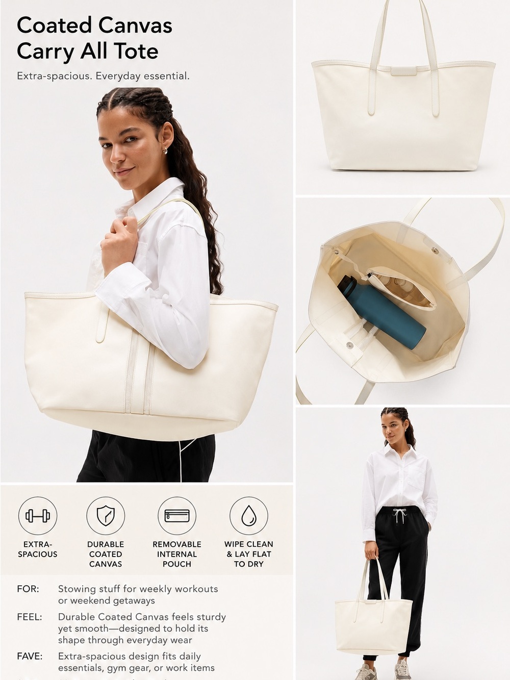 NWT Athleta Cream Coated Canvas Tote